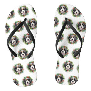 Bernedoodle Christmas Wreath Festive Pup Jandals