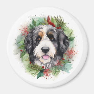 Bernedoodle Christmas Wreath Festive Pup Magnet