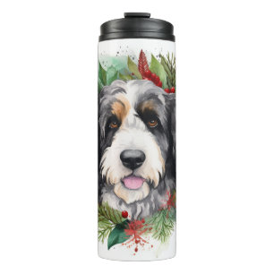 Bernedoodle Christmas Wreath Festive Pup Thermal Tumbler