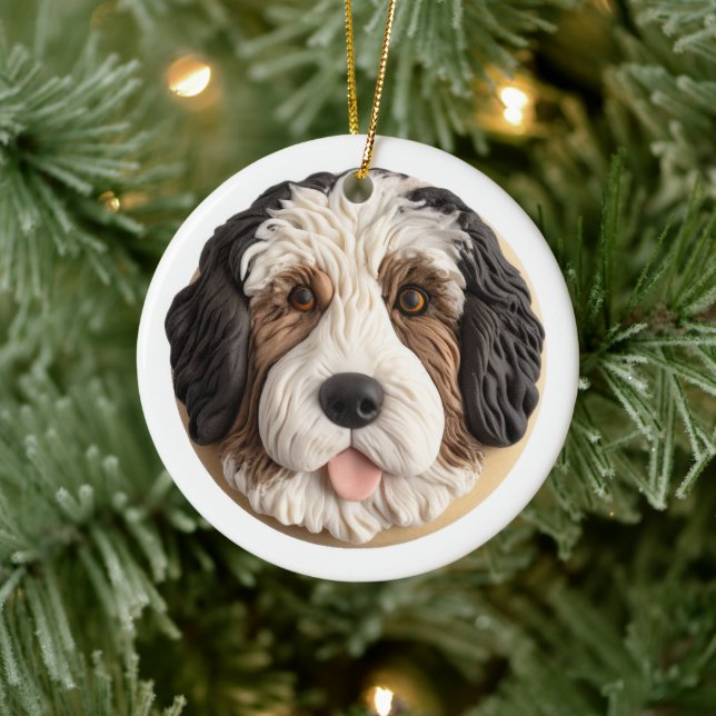 Bernedoodle Dog 3D Inspired Ceramic Tree Decoration (Tree)