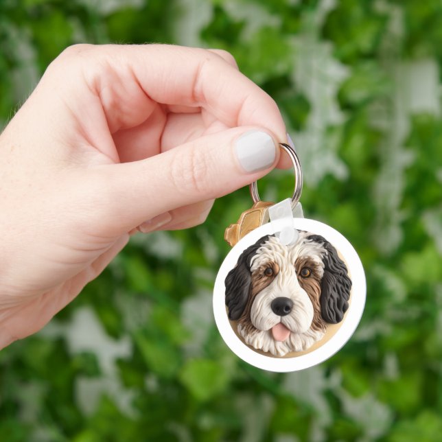 Bernedoodle Dog 3D Inspired Key Ring (Hand)