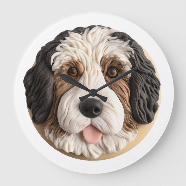 Bernedoodle Dog 3D Inspired Large Clock (Front)