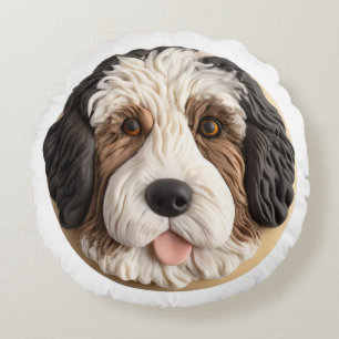 Bernedoodle Dog 3D Inspired Round Cushion