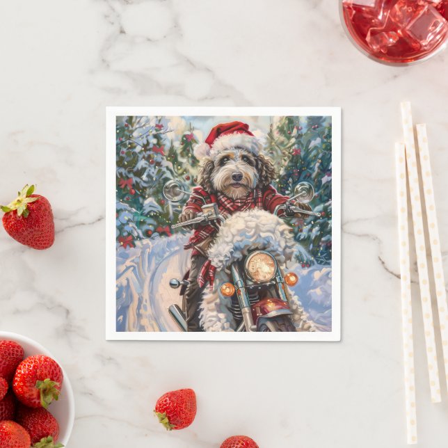 Bernedoodle Dog Christmas Napkin (Insitu)