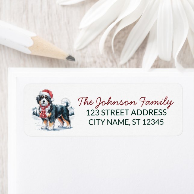Bernedoodle Dog Christmas Return Address           (Insitu)