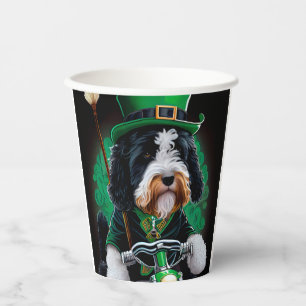 Bernedoodle Dog driving bike St. Patrick's Day Paper Cups
