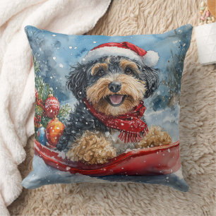 Bernedoodle Dog in Sledge Let it Snow Christmas Cushion