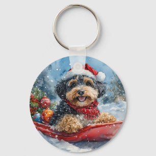 Bernedoodle Dog in Sledge Let it Snow Christmas Key Ring