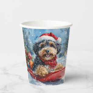 Bernedoodle Dog in Sledge Let it Snow Christmas Paper Cups