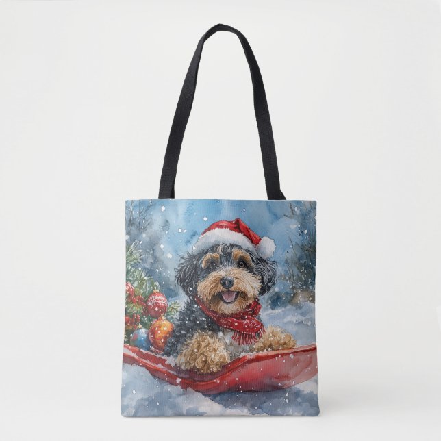Bernedoodle Dog in Sledge Let it Snow Christmas Tote Bag (Front)