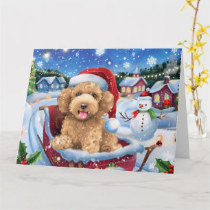 Bernedoodle Dog in Sleigh Snow Christmas Card