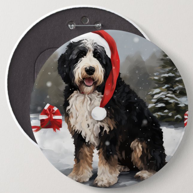 Bernedoodle Dog in Snow Christmas  6 Cm Round Badge (Front & Back)