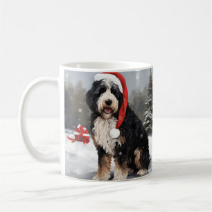 Bernedoodle Dog in Snow Christmas Coffee Mug