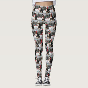 Bernedoodle Dog in Snow Christmas Leggings