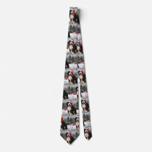 Bernedoodle Dog in Snow Christmas  Tie