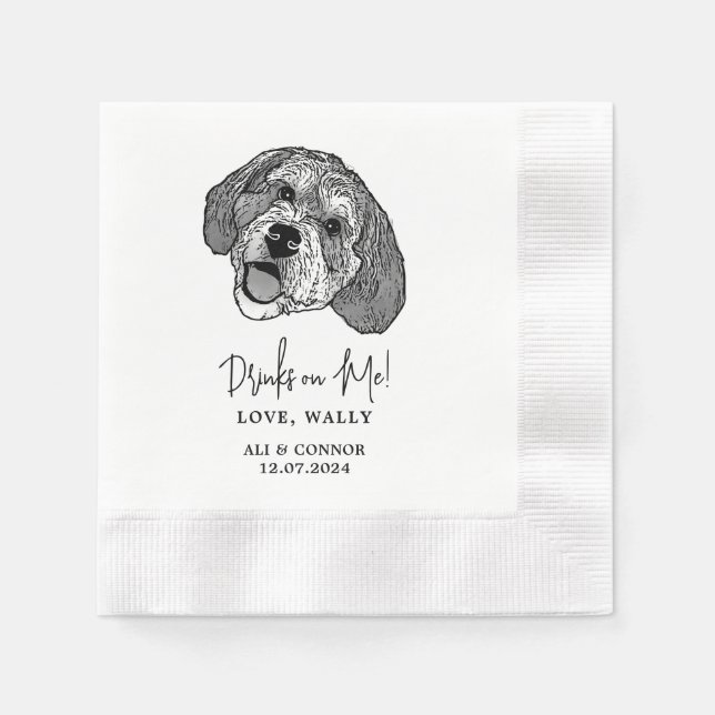 Bernedoodle Dog Personalised Drinks on Me Napkins (Front)