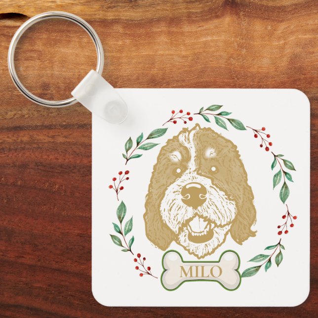 Bernedoodle Dog Personalised Key Ring (Front)