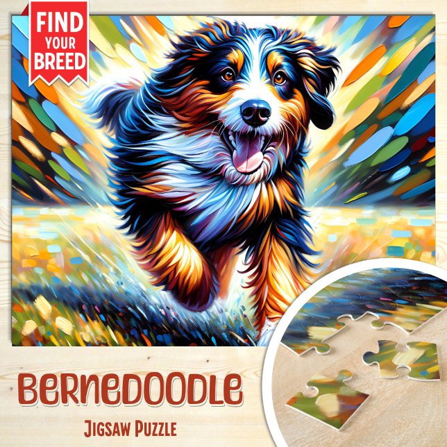 Bernedoodle Dog Portrait Acrylic Art Print Dog Jigsaw Puzzle (Creator Uploaded)