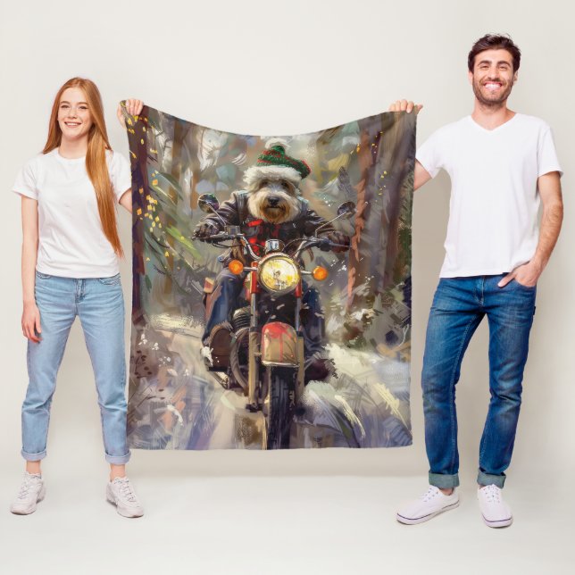 Bernedoodle Dog Riding Motorcycle Christmas  Fleece Blanket (In Situ)