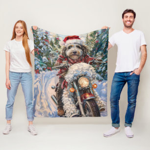 Bernedoodle Dog Riding Motorcycle Christmas Fleece Blanket