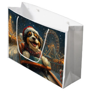 Bernedoodle Dog Roller Coaster Christmas  Large Gift Bag