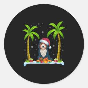 Bernedoodle Dog Santa Hat Palm Tree Beach Xmas Paj Classic Round Sticker