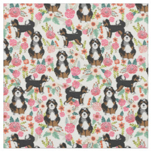 Bernedoodle dog vintage florals cream fabric