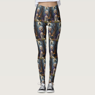 Bernedoodle Dog Whimsical Halloween Painting Leggings