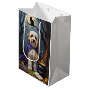 Bernedoodle Dog Whimsical Halloween Painting Medium Gift Bag