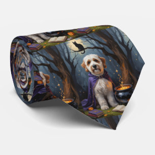 Bernedoodle Dog Whimsical Halloween Painting Tie