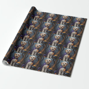 Bernedoodle Dog Whimsical Halloween Painting Wrapping Paper