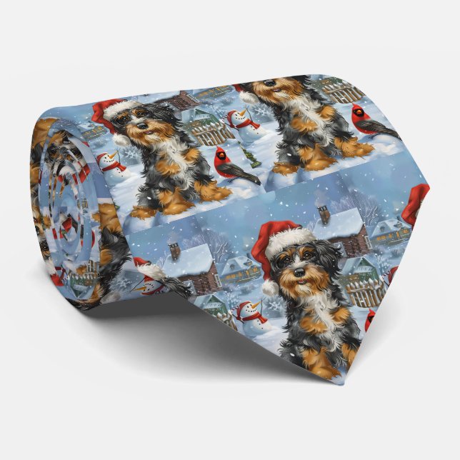 Bernedoodle Dog Winter Wonderland Christmas Tie (Rolled)
