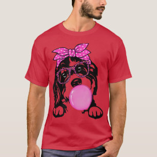 Bernedoodle dog with bubble gum bandanna glasses T-Shirt