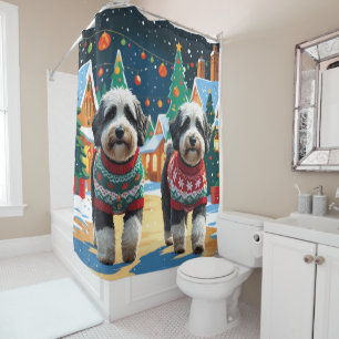 Bernedoodle Dogs Christmas Snow Holiday Shower Curtain