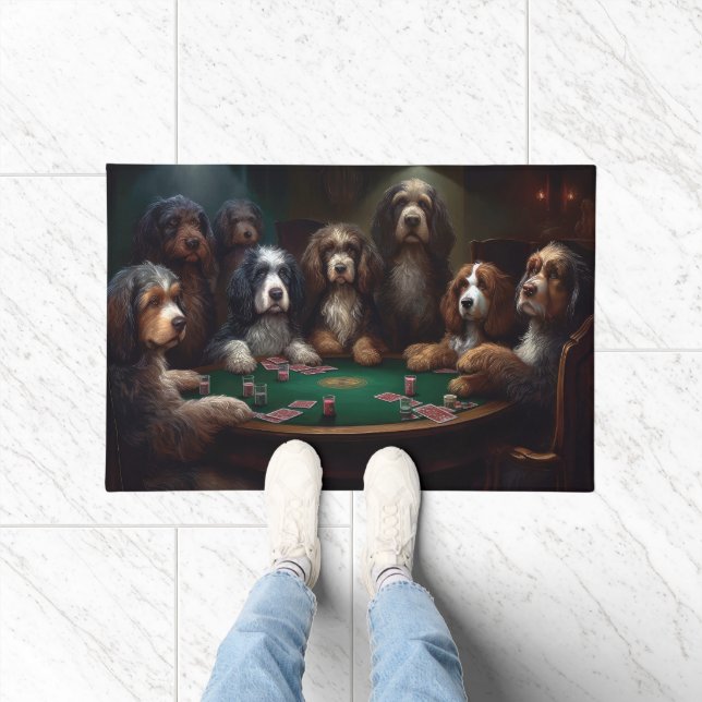 Bernedoodle Dogs Playing Poker Art Doormat (Indoor)
