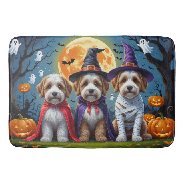 Bernedoodle Dogs Pumpkin Halloween Funny Bath Mat (Front)