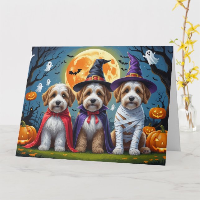 Bernedoodle Dogs Pumpkin Halloween Funny Card (Yellow Flower)
