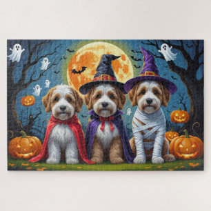 Bernedoodle Dogs Pumpkin Halloween Funny Jigsaw Puzzle