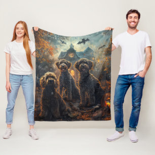 Bernedoodle Halloween Night Doggy Delight  Fleece Blanket
