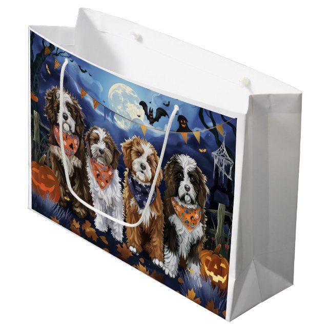 Bernedoodle Halloween Spooky Large Gift Bag (Front Angled)