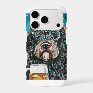 Bernedoodle holding a beer mug