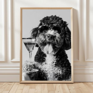 Bernedoodle Holding Cocktail Wall Art, Black and  Poster