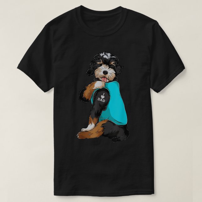 Bernedoodle I Love Dad Tattoo Apparel, Dog Dad Gif T-Shirt (Design Front)