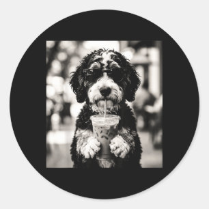 Bernedoodle Iced Coffee Photo Funny Dog Lover Art Classic Round Sticker