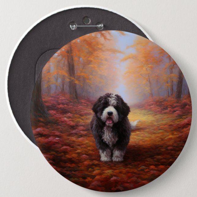 Bernedoodle in Autumn Leaves Fall Inspire  6 Cm Round Badge (Front & Back)