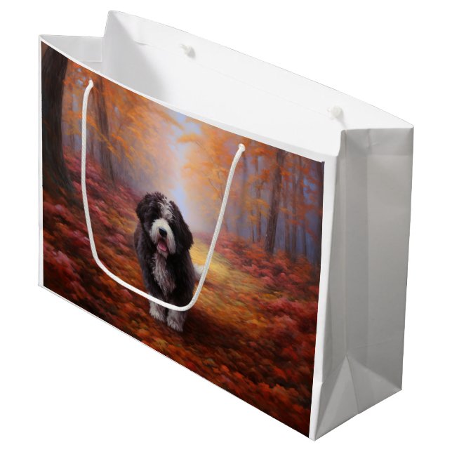 Bernedoodle in Autumn Leaves Fall Inspire  Large Gift Bag (Front Angled)