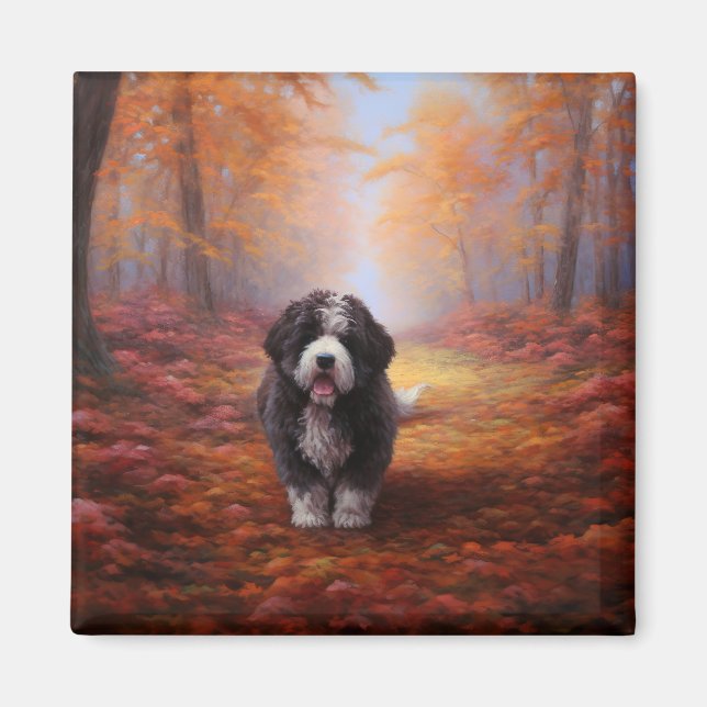 Bernedoodle in Autumn Leaves Fall Inspire  Magnet (Front)