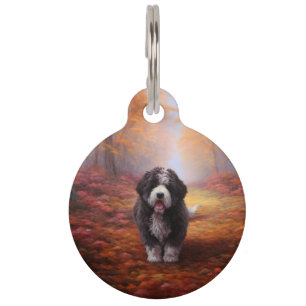 Bernedoodle in Autumn Leaves Fall Inspire Pet Tag