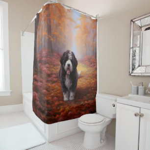Bernedoodle in Autumn Leaves Fall Inspire  Shower Curtain