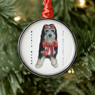 Bernedoodle in Christmas Costume Metal Tree Decoration